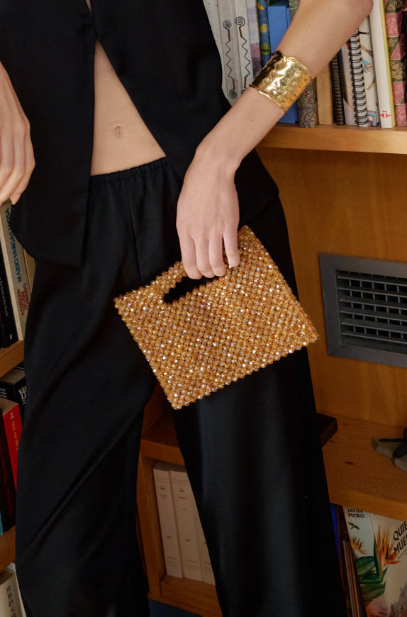 Gold beaded clutch