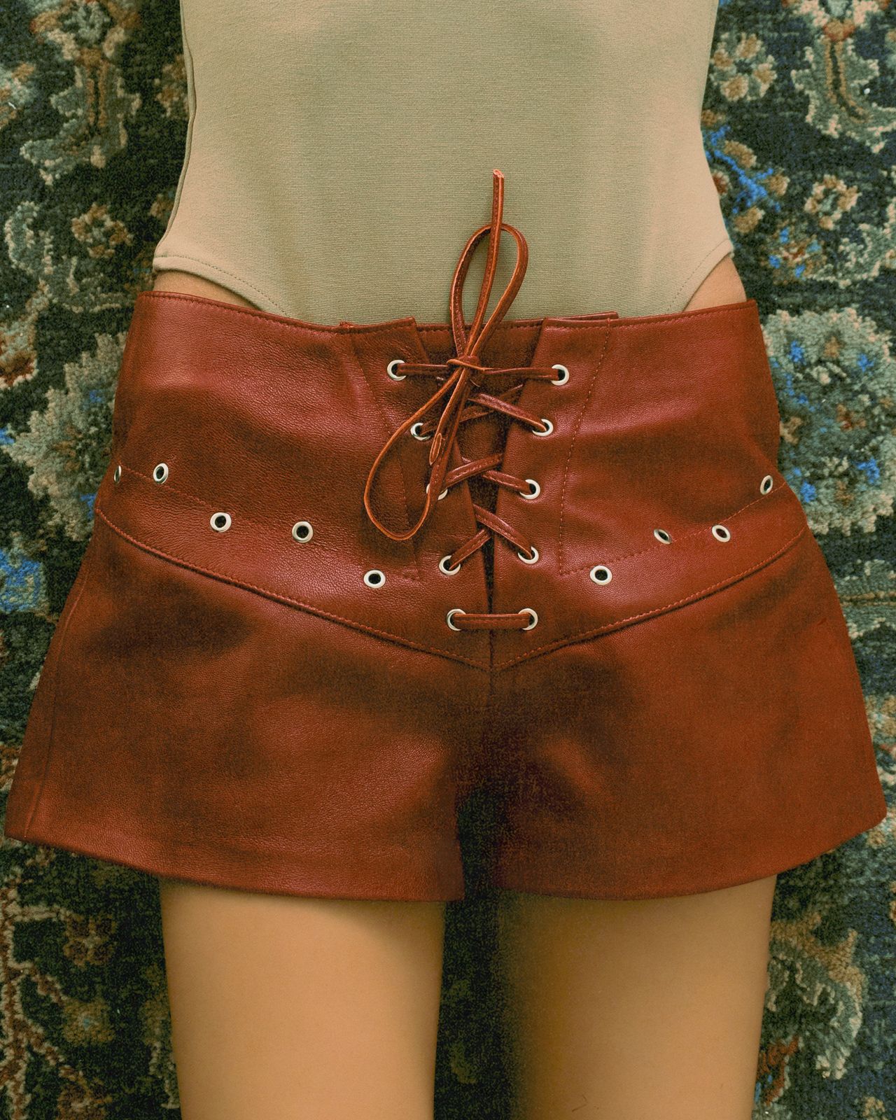 Red leather shorts