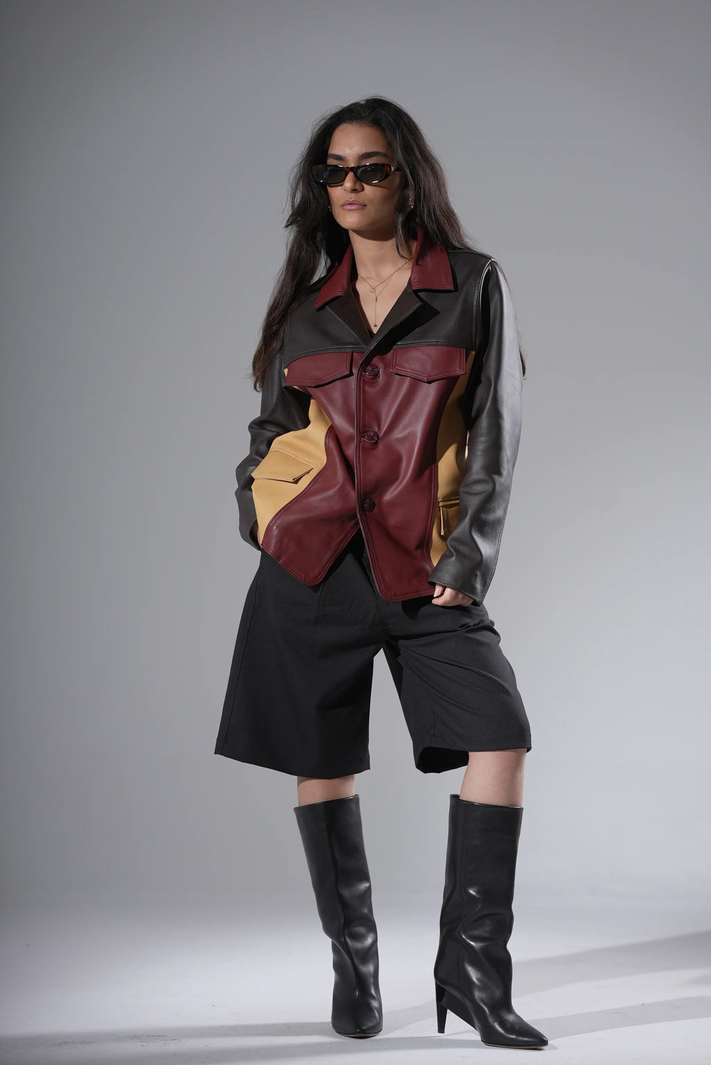 Contrast leather jacket