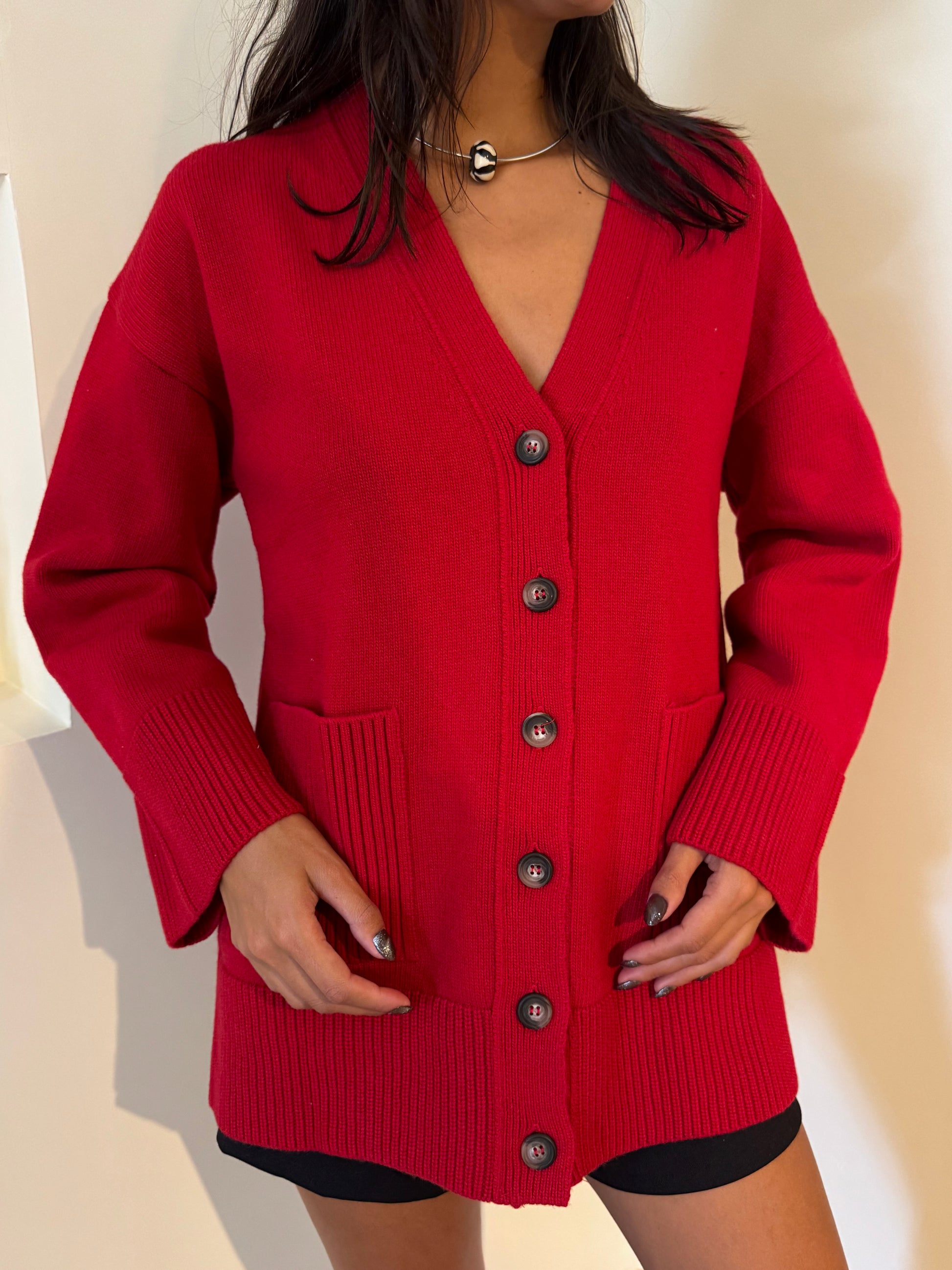 Red cardigan