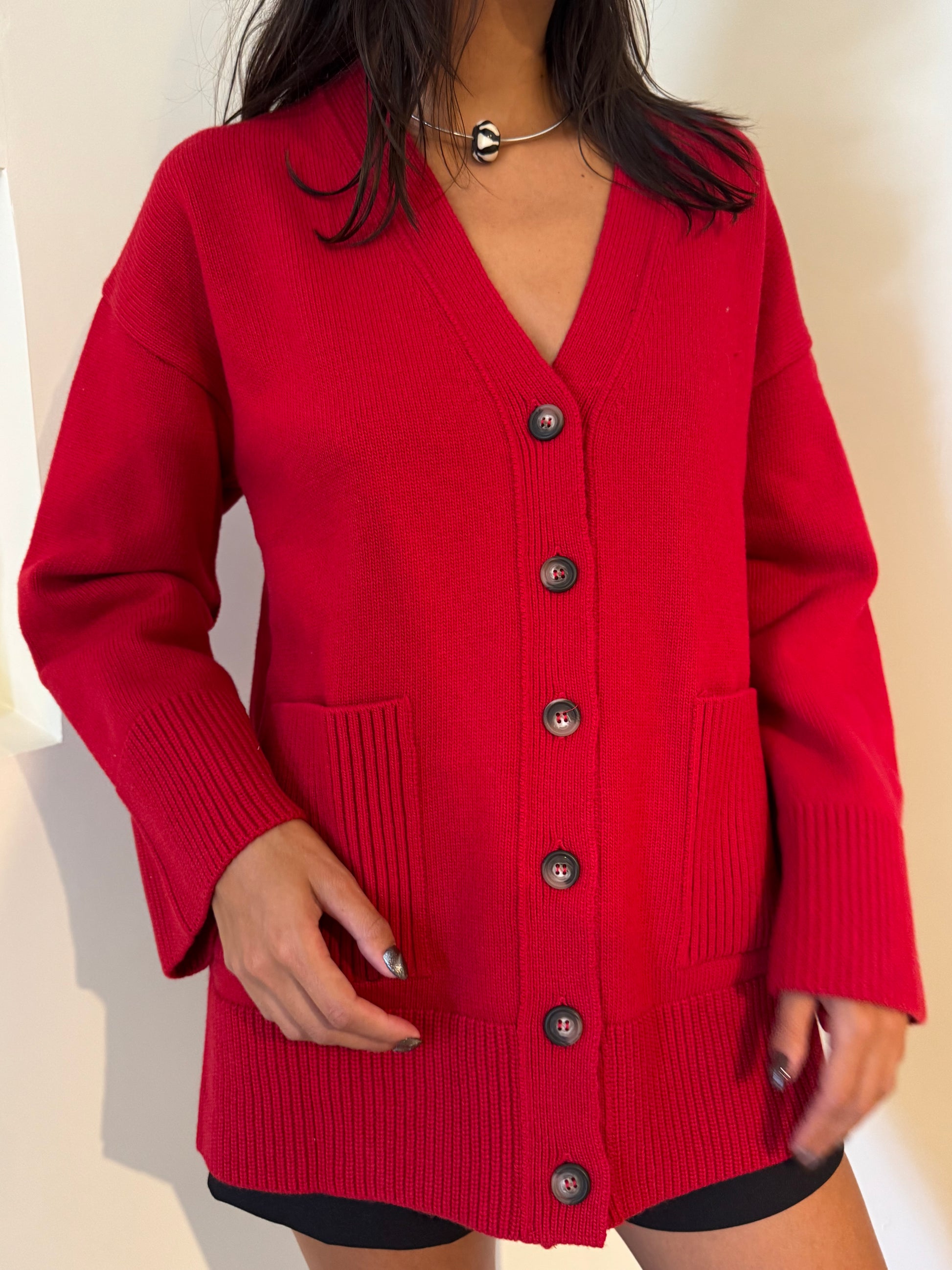 Red cardigan