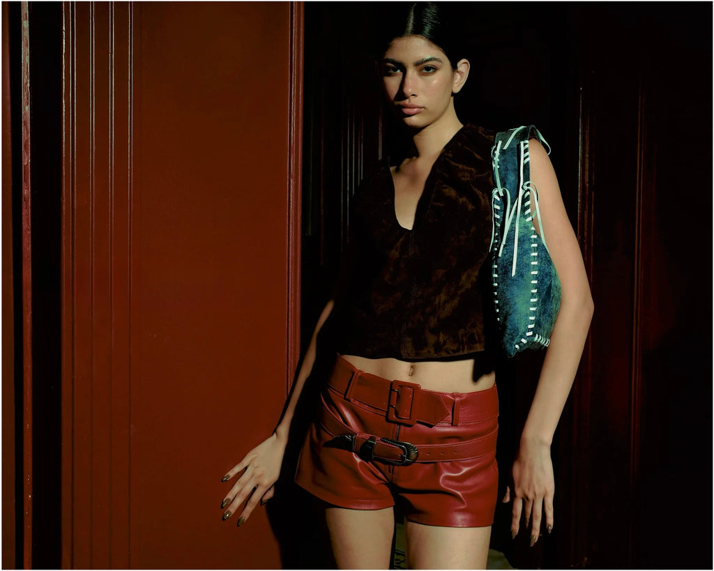 Sterling Leather Belted Shorts Red