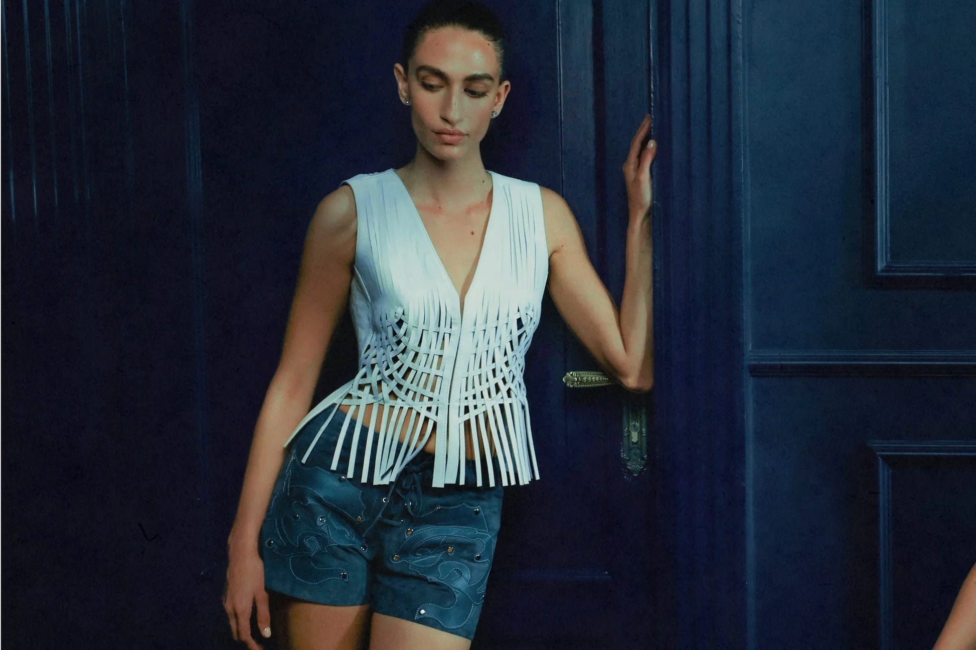 Jason Suede Laser-Cut Shorts Blue