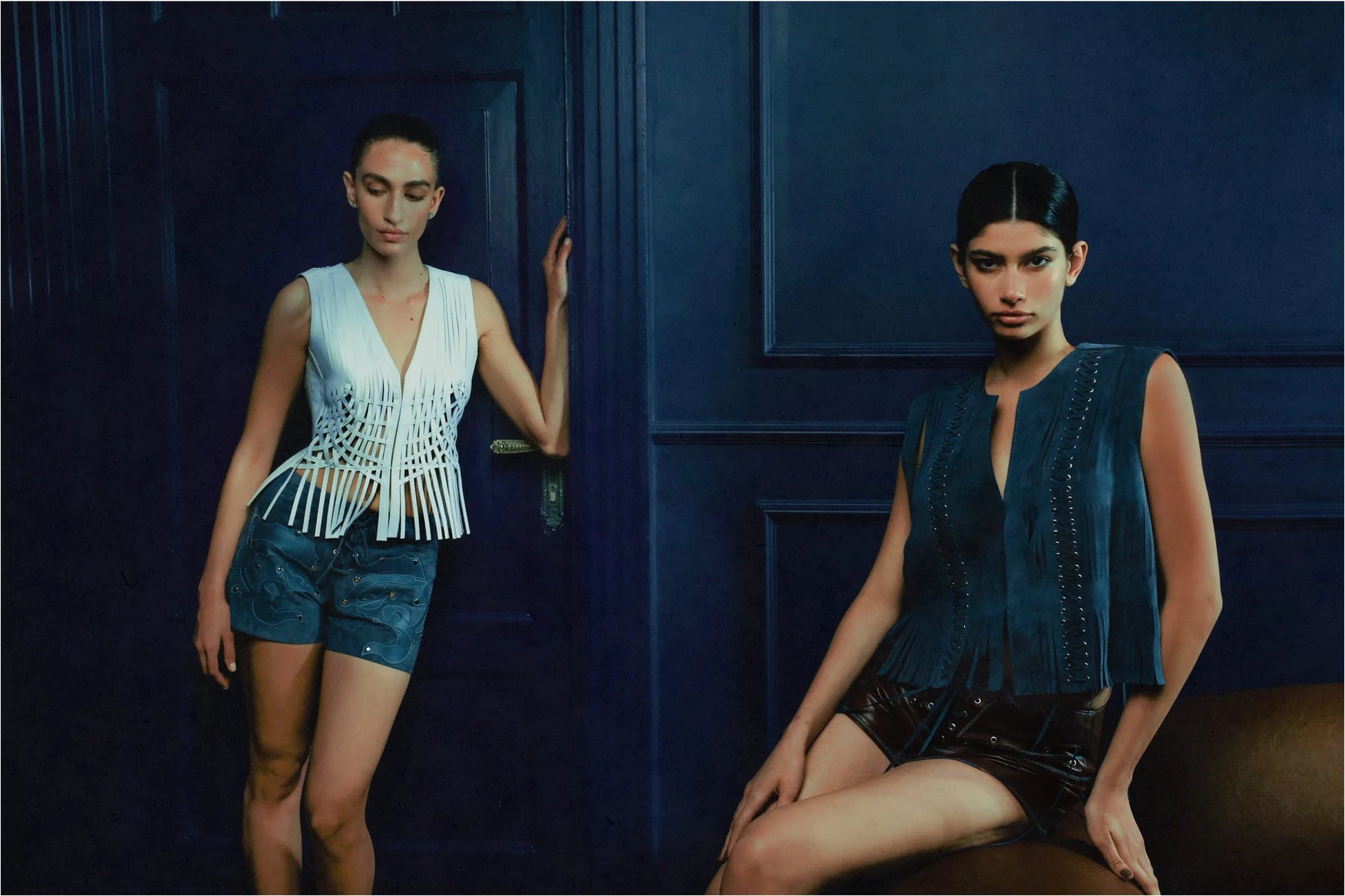 Jason Suede Laser-Cut Shorts Blue