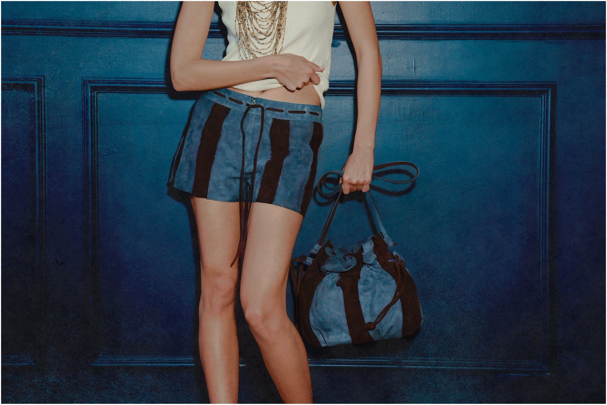 Sterling Suede Striped Shorts Blue