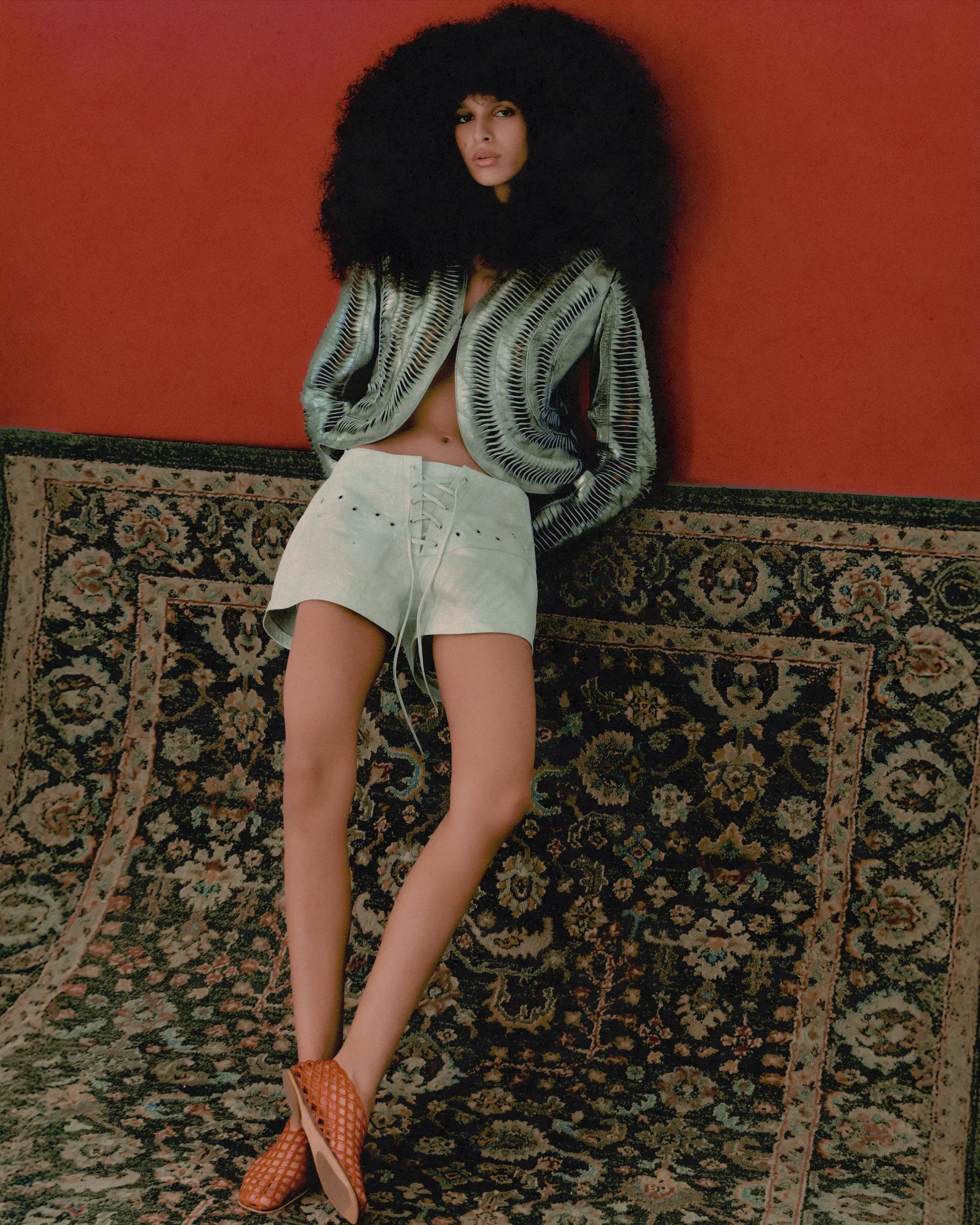 Washed white leather shorts