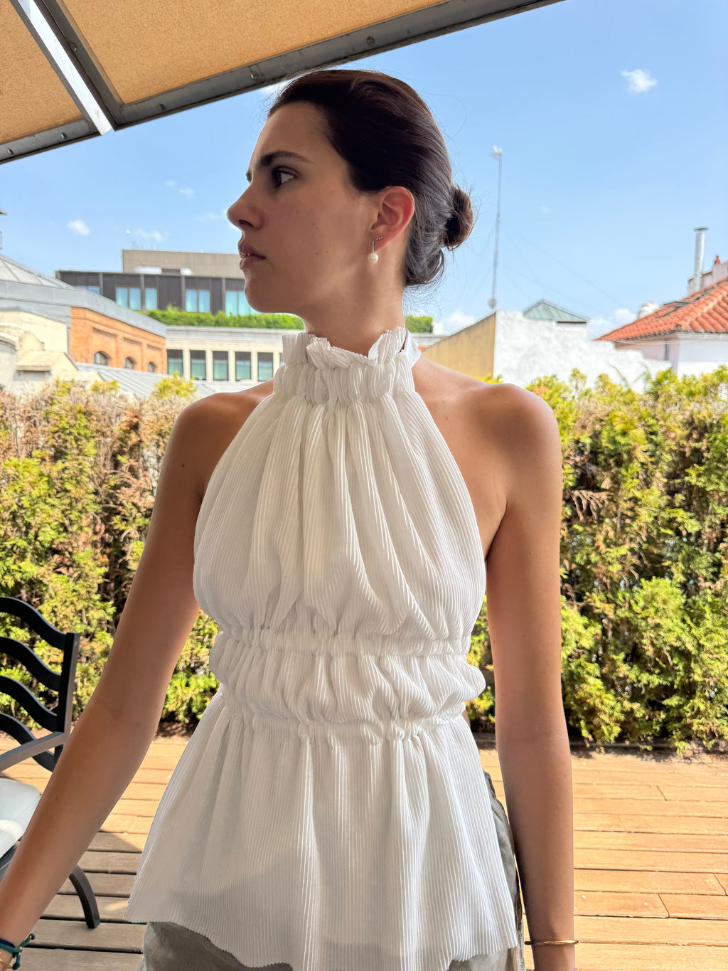 White pleated top