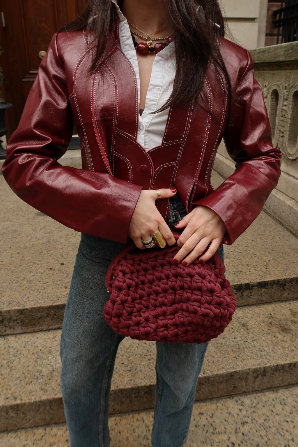 Burgundy clutch
