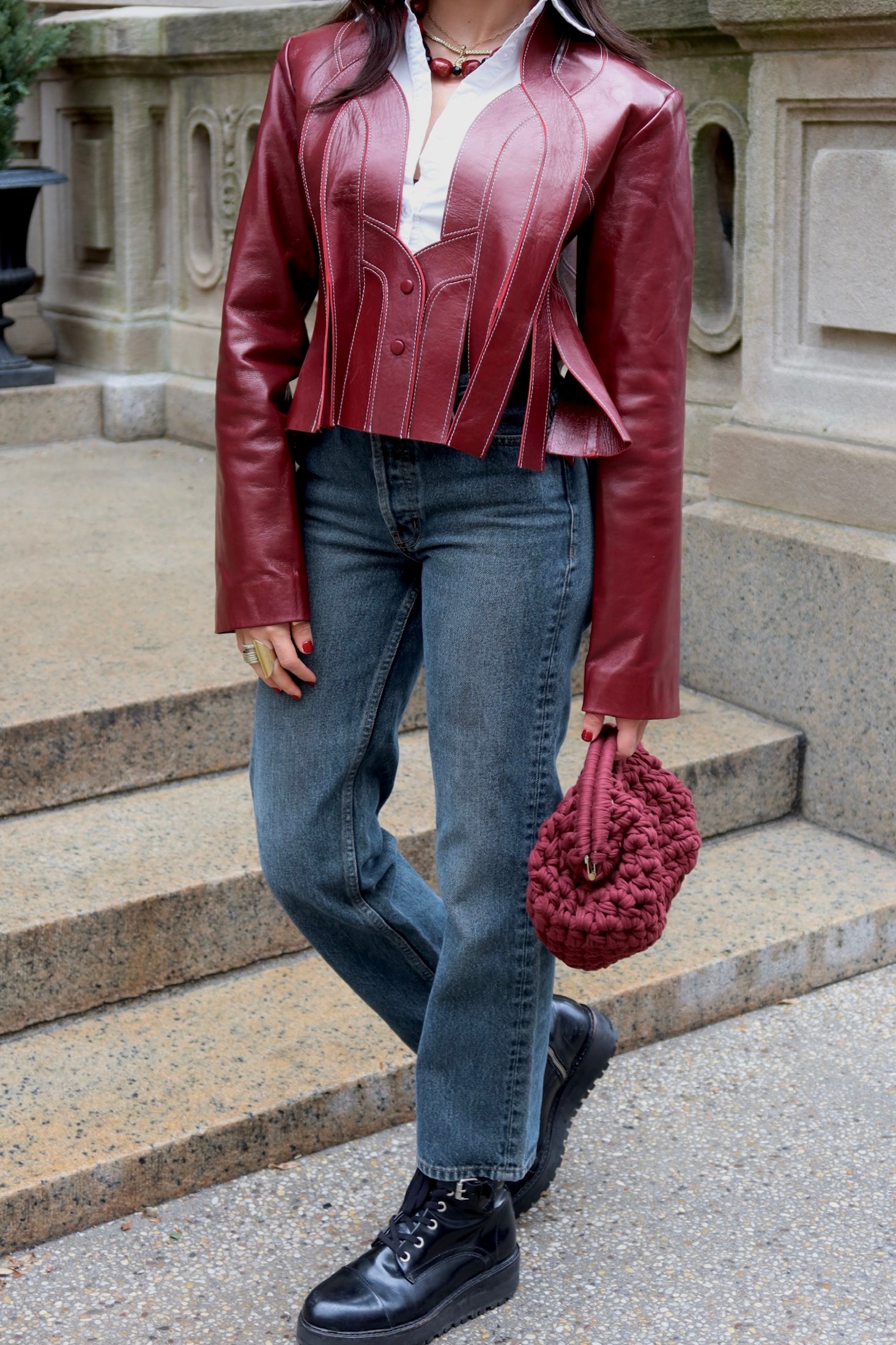Burgundy leather jacket