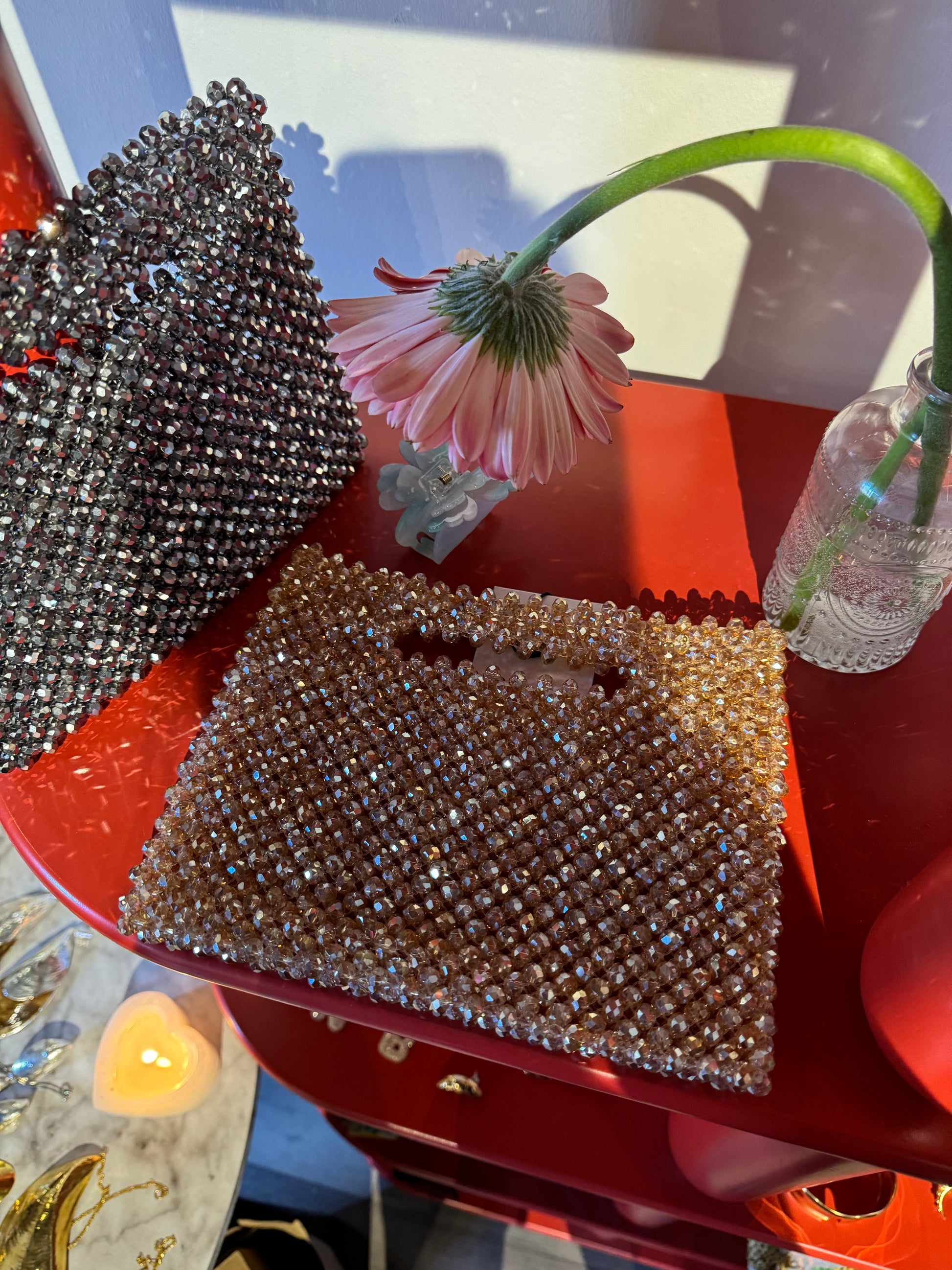 Gold beaded clutch