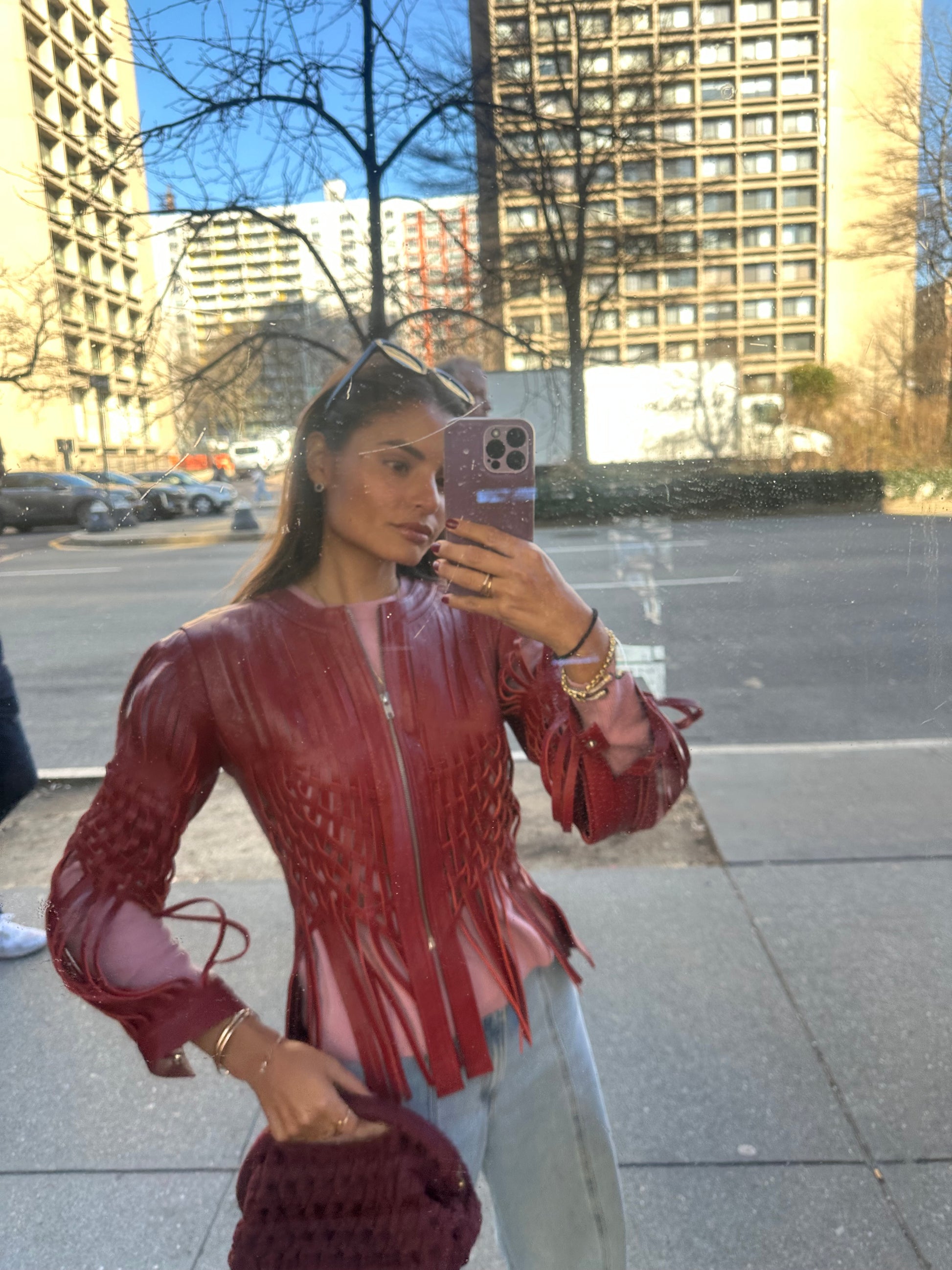 Red leather jacket